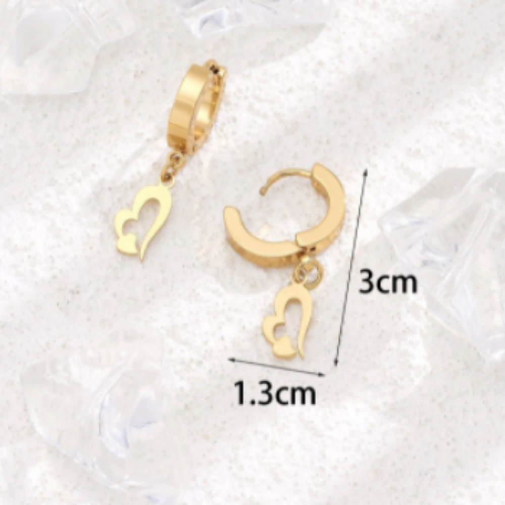 Gold Plated Cuff Earrings Heart Charm Drop Earrings 18K Gold Heart Cuff Earrings - Picture 3 of 3